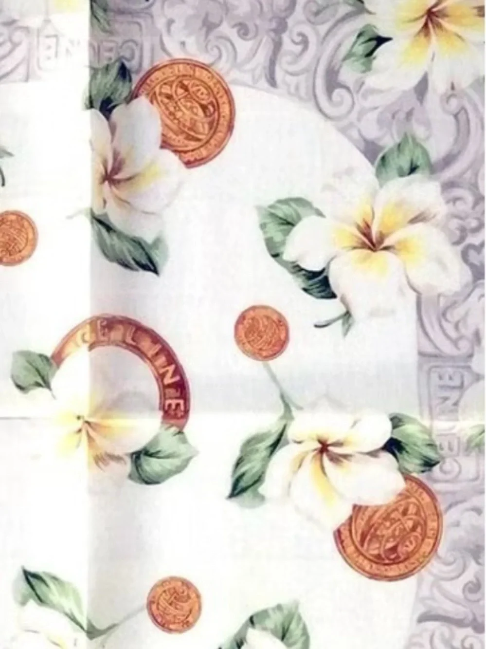 EUC Celine Paris Vintage Handkerchief White Plumeria - Coin and Ring